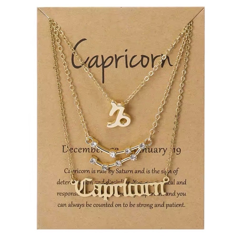 Gold Capricorn Zodiac Necklace Set
